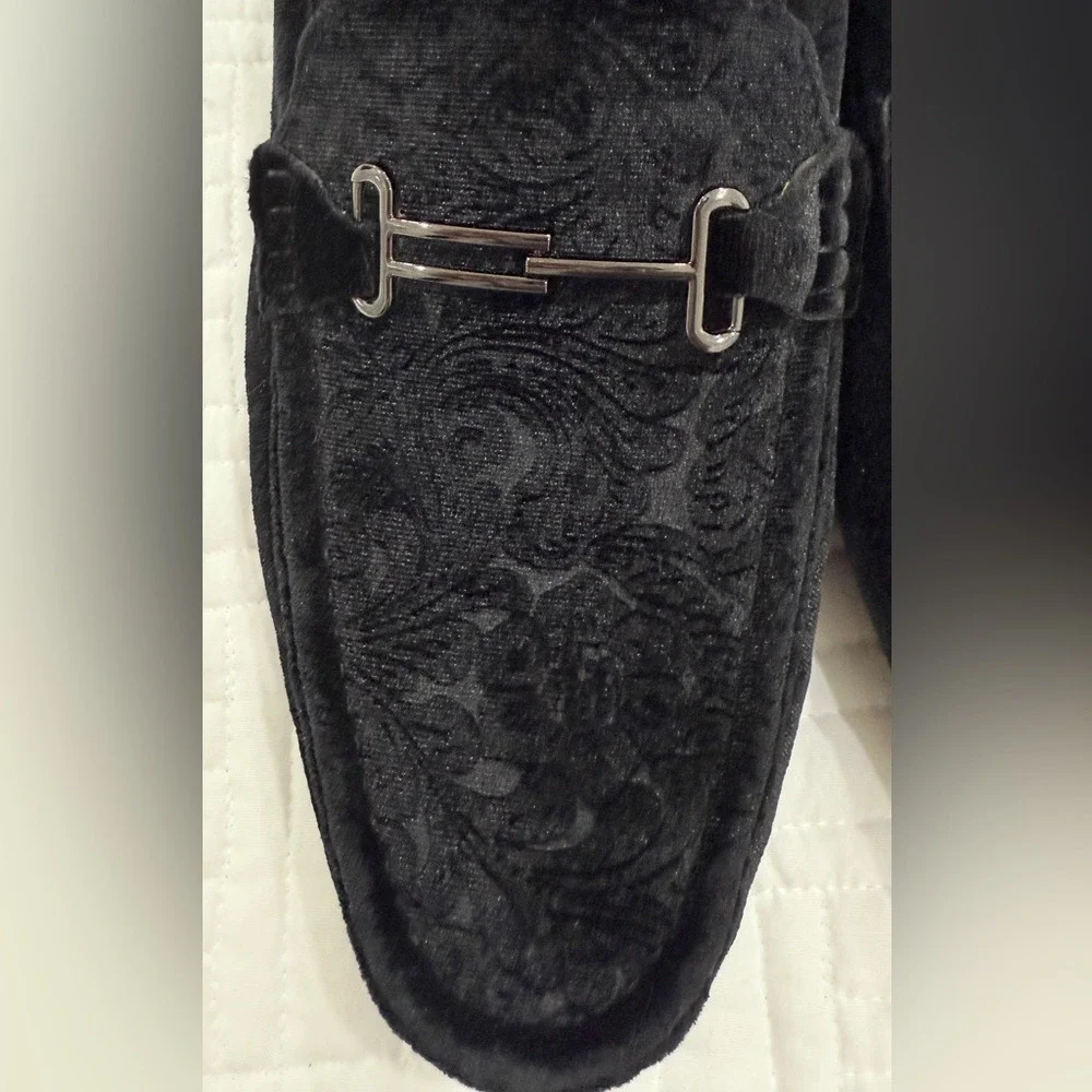 Terroni Italian‎ Design Mens Black Velvet Paisley Bit Loafers Driving Mocs LA220